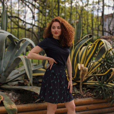 Jupe patineuse boutonnée courte - Cactus